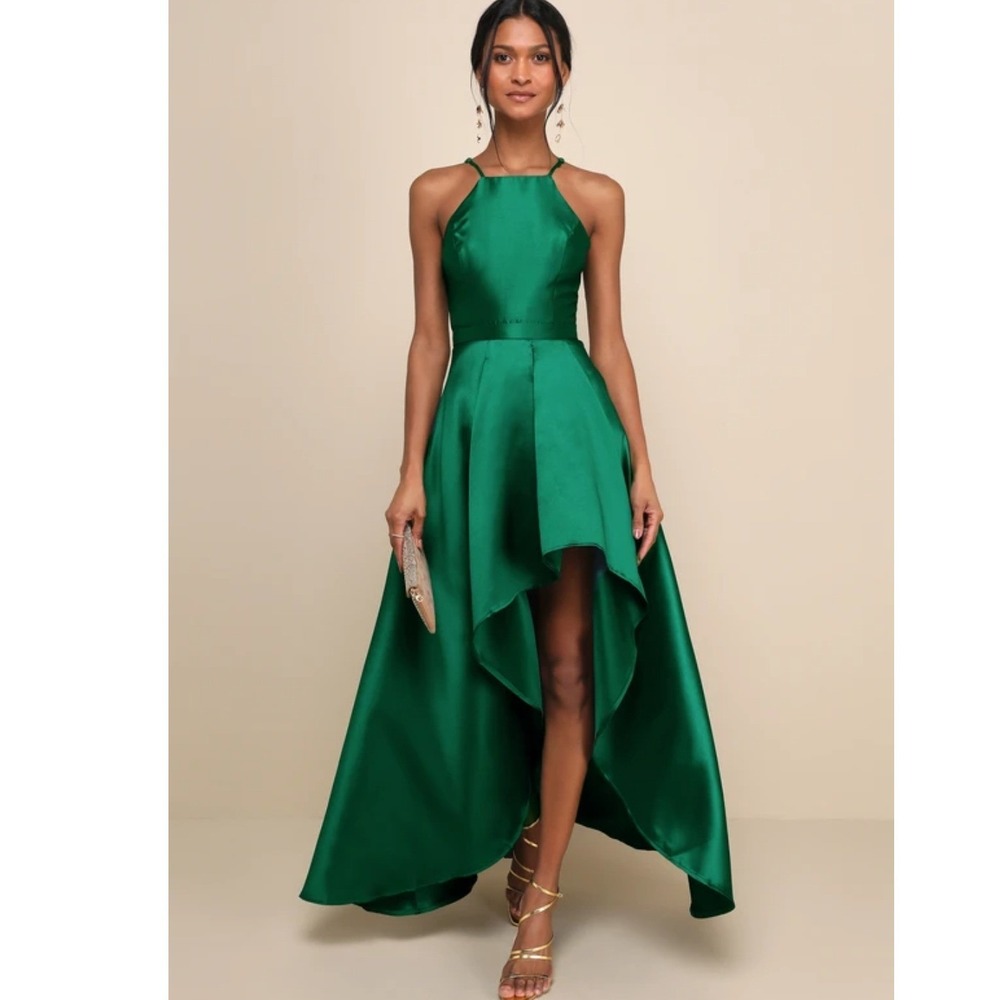 Lulus Broadway Show Emerald Green High-Low Gown Dress NWT XL